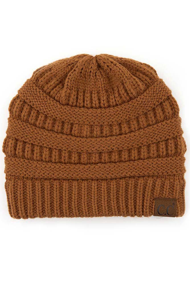 C.C Ribbed Knit Solid Color Beanie CLAY
