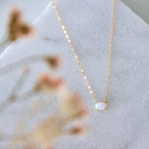 Tiny Oval Opal Necklace: 18 inches