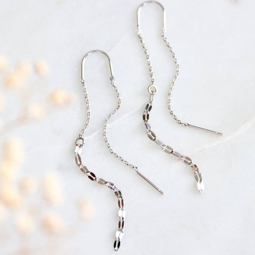 Sequin Chain Threader Earrings - Silver