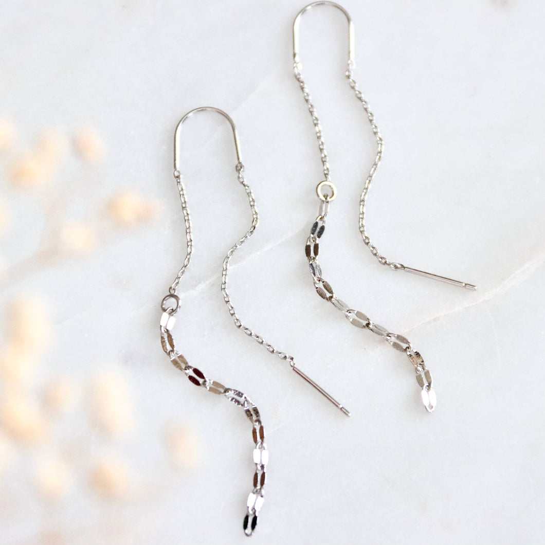 Sequin Chain Threader Earrings - Silver
