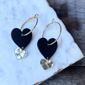 Valentine's Day Earrings - Matte Black Heart Hoops