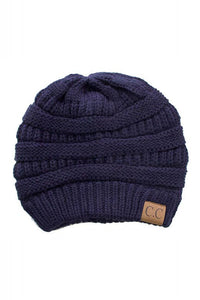 C.C Ribbed Knit Solid Color Beanie NAVY