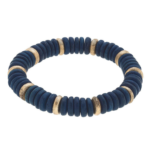 Presley Beaded Wood Stretch Bracelet in Navy