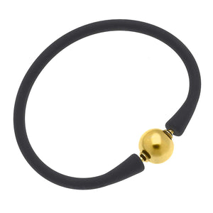 Bali 24K Gold Plated Bead Silicone Bracelet Black