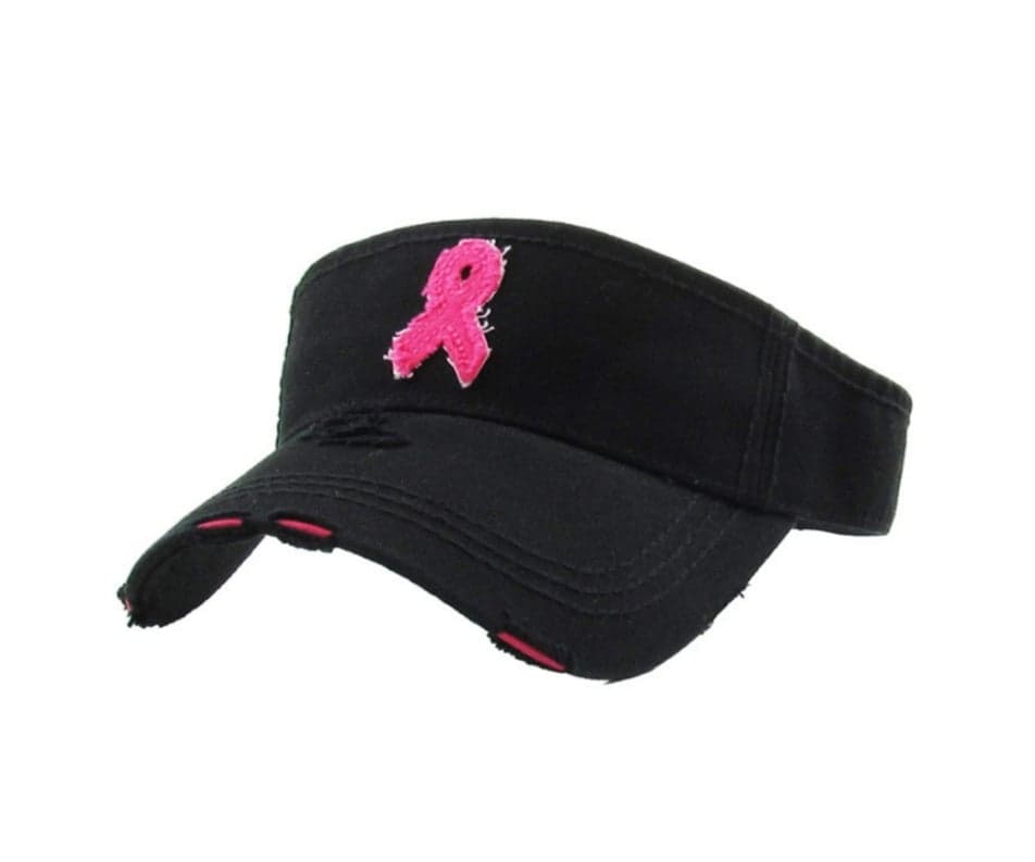 Breast Cancer Awareness Ribbon Distressed Baseball Visor