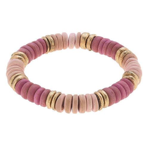 Presley Beaded Wood Stretch Bracelet in Blush