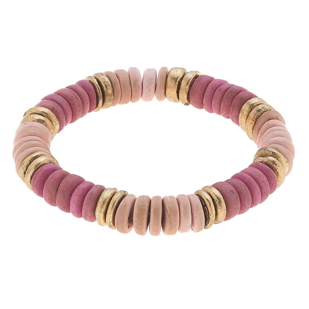 Presley Beaded Wood Stretch Bracelet in Blush