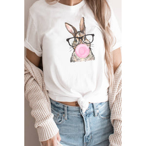 Bunny Pink Bubblegum Glasses Easter Spring Graphic Tee