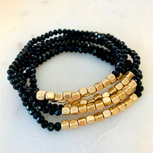 Five Strand Stone And Gold Bracelet Set (Black)