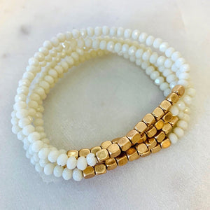 Five Strand Stone And Gold Bracelet Set (White)