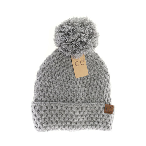 CC Bee Stitch Knit Pom Beanie LIGHT GREY