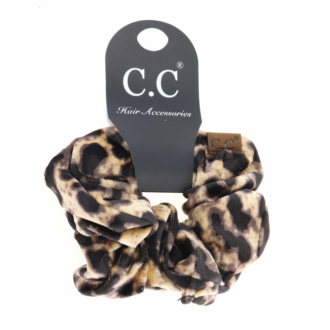 Leopard Print Velvet Ponytail CC Scrunchie LATTE