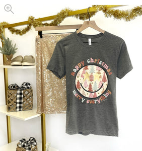 Happy Christmas Merry Everything Smiley Face Graphic Tee