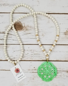 Hannah Necklace - Lime Green Pearl w/ White Beads