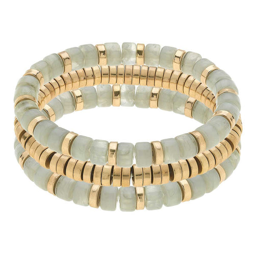 Brooklyn Resin Bead Bracelet Stack in Grey (Set of 3)