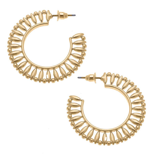 Mari Scalloped Hoop Earrings in Worn Gold