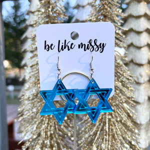 Hanukkah Earrings - Star of David Blue - Acrylic Earrings
