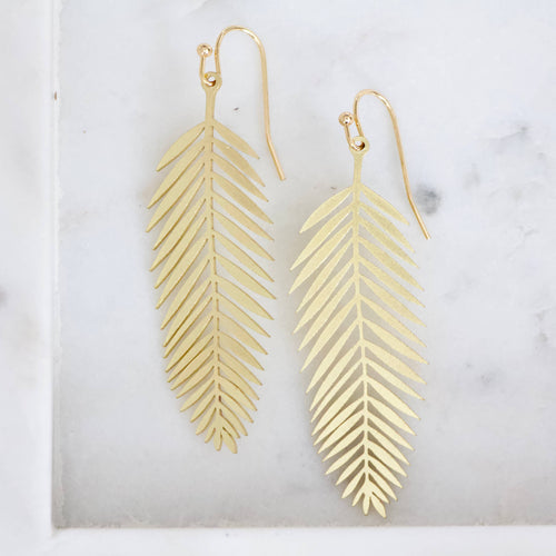 Brass Feather Leaf Earrings