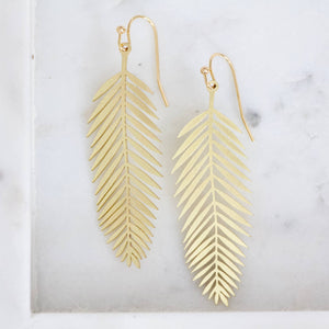 Brass Feather Leaf Earrings