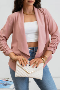 3/4 ROUCHED SLEEVE BLAZER: DUSTY PINK