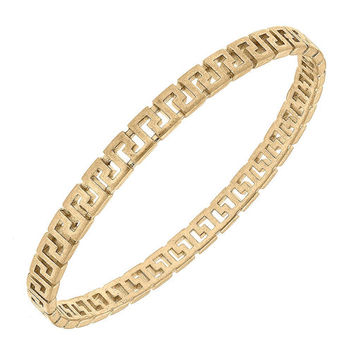 Ryan Greek Keys Bangle in Worn Gold