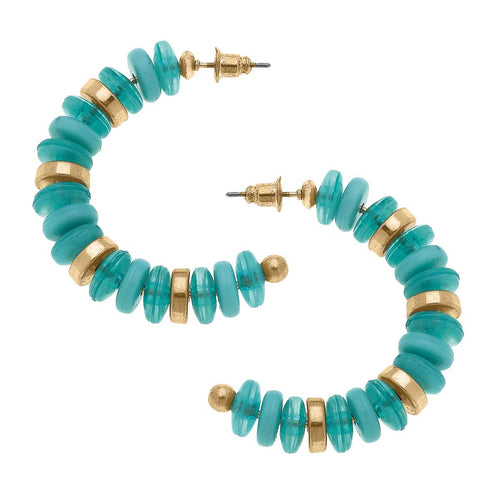 Peyton Beaded Resin Hoop Earrings in Aqua