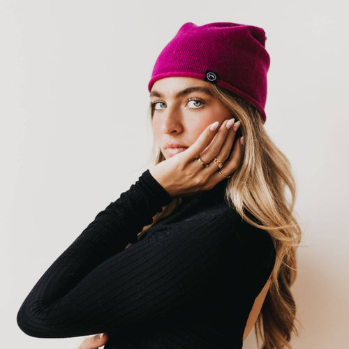 Rolled Edge Cashmere Beanie FUCHSIA