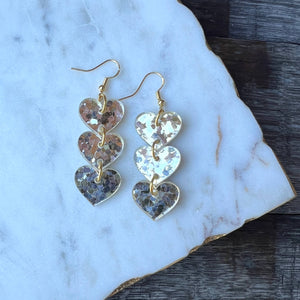 Valentine's Day Earrings - Champagne Cascading Acrylic Hearts