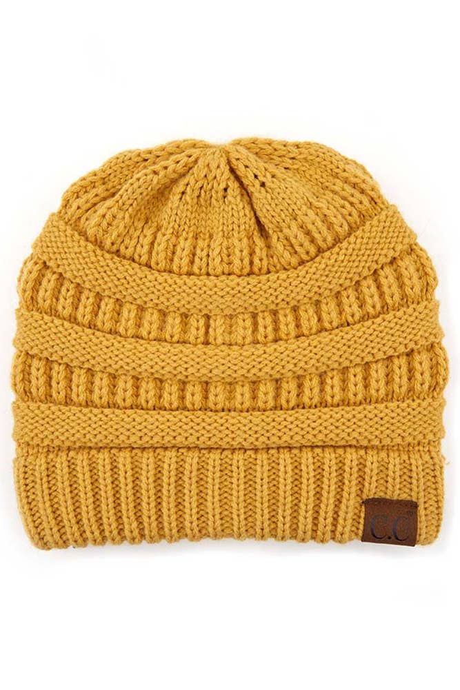 C.C Ribbed Knit Solid Color Beanie MUSTARD