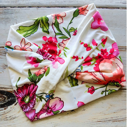 White Floral Women's Wide Headband